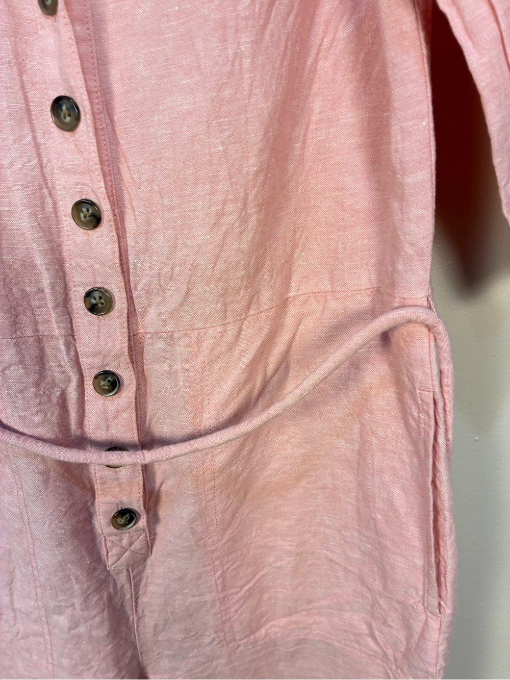 Madewell Linen Pastel Pink Puff Sleeve Jumpsuit - Picture 8 of 14